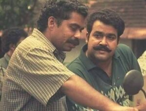 Mohanlal and Sathyan Anthikad on the sets of Pingami