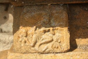 Narrative Ram katha relief from Tiruchennampoondi (Early Chōḷa period - 10th Century CE) depicting Takata attacking Rāma with her trident. (Supplied)