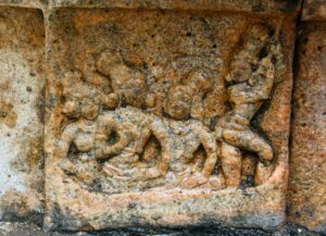Narrative Ram katha relief from Tirumangalam (Middle Chōḷa period - 10th Century CE) depicting Rāma, Śītā and Laksmana crossing river Ganges in Guha’s boat. (Supplied)