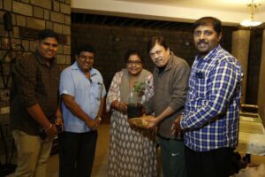 Sri Raghavendra Chitravani team with legendary Kannada actor Anant Naag and his actor wife Gayathri.