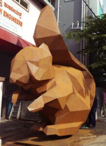 The Squirrel that is 15 feet tall, and weighs around 2.5 tons is made of Corten. (Supplied)