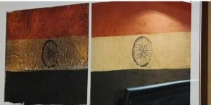 The flag's condition before and after conservation. (Roshne Balasubramanian/South First)