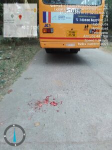 The bus and marks of Police during investigation (Supplied)