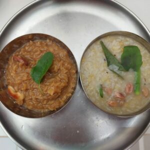 Sweet pongal or kichadi made using fresh harvest of rice, jaggery, and ghee is mandatory. (Supplied)