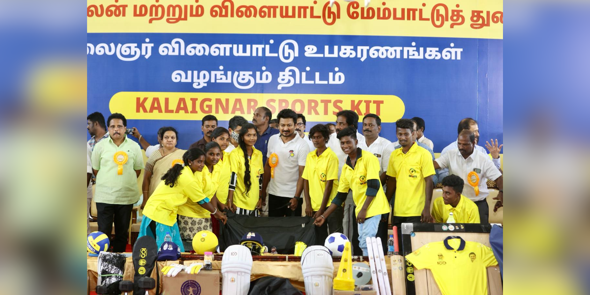 Udhayanidhi Stalin at the launch of the Kalaignar Sports Kit in Madurai. (X)