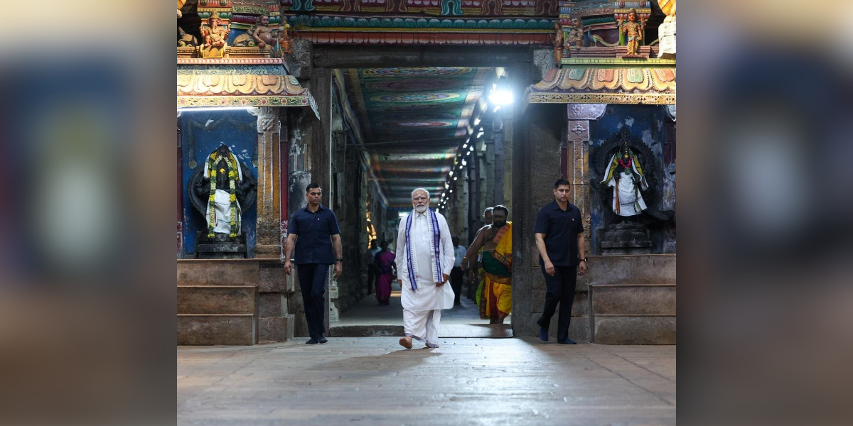 Prime Minister Narendra Modi at the Meenakshi Amman Temple in Madurai. (X)
