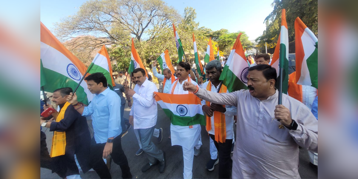 BJP leaders took out a protest march against the Congress at Vidhana Soudha. (Supplied)