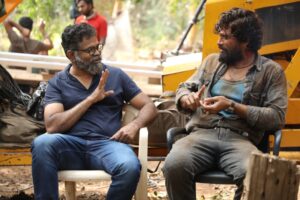 Sukumar and Allu Arjun on the sets of Pushpa