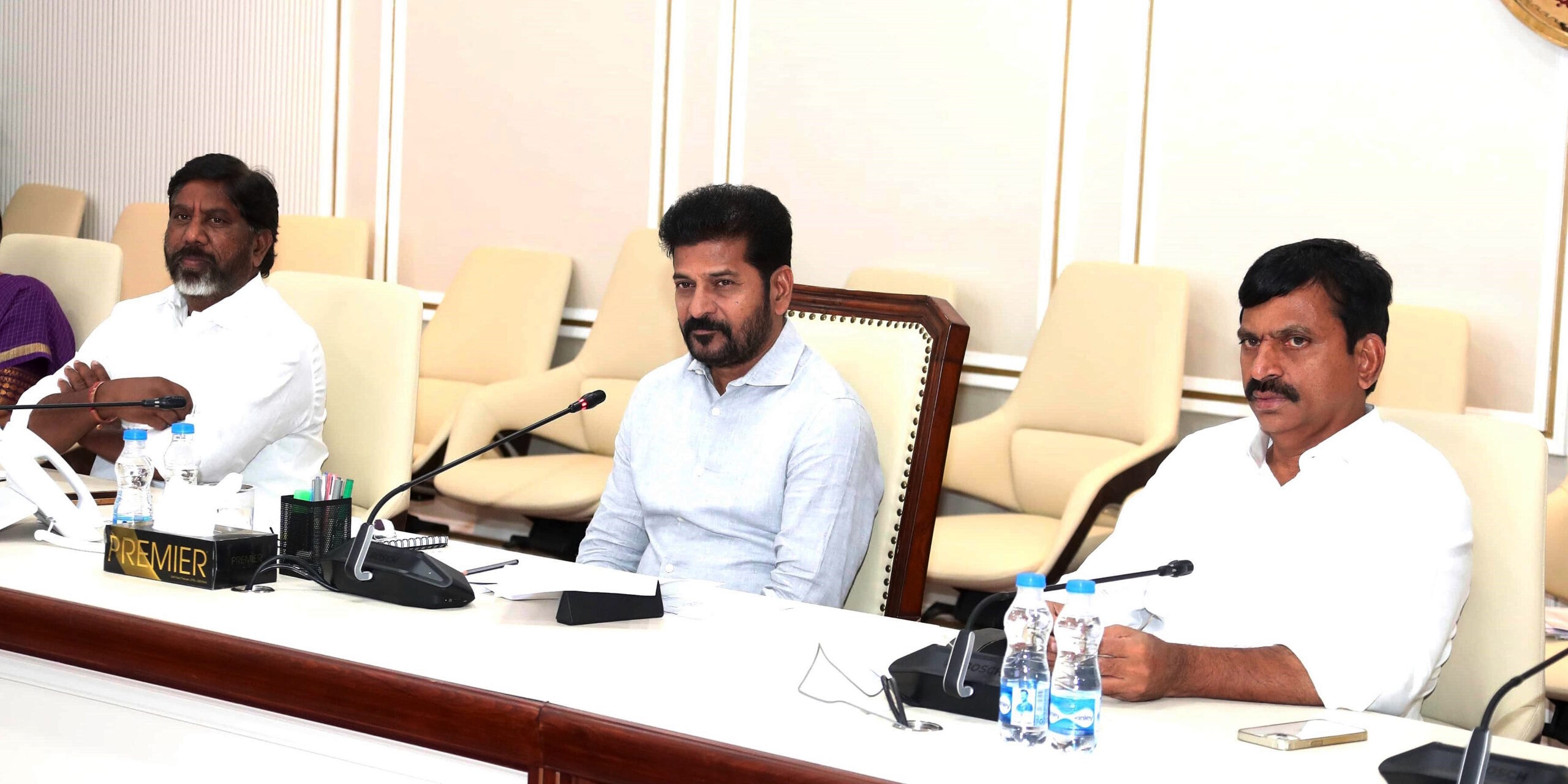 Telangana Chief Minister A Revanth Reddy (centre) in a meeting with government officials on Monday, 26 February, 2024.