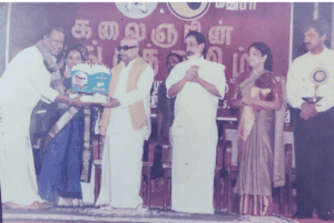 Felicitated by then Chief minister of Tamil Nadu, M Karunanidhi. (Supplied)
