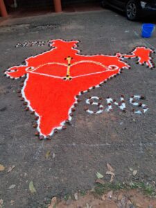 The map of India in saffron which was drawn on NIT-C campus. (Supplied)