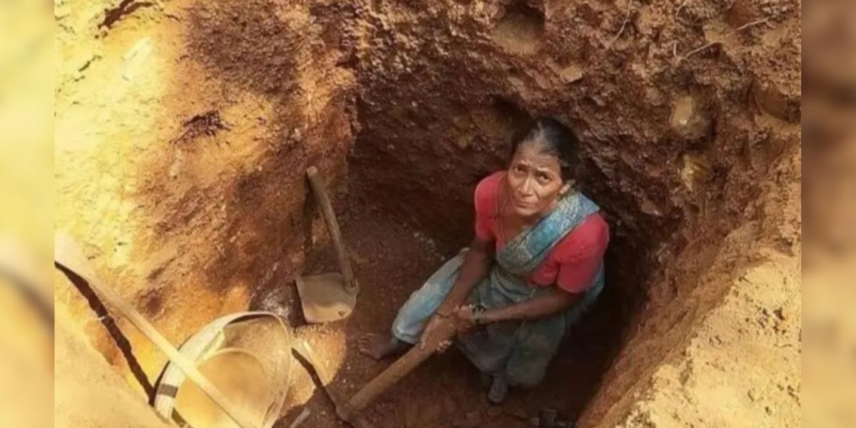 Gouri, an areca nut seller's effort was stopped by Women and Child Welfare Department officials after she dug up a 12-foot well. (Source: X)
