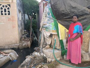 Sajja Vijaya Lakshmi showed the place where she and Padma filled water two days before Padma's death. The surrounding area is filled with drainage water.