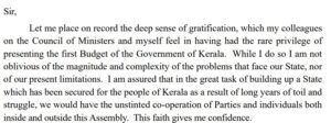 The opening paragraph of Kerala's first Budget. (Sourced)