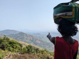 Anu pointing the finger towards the beginning point where we started the walk. 