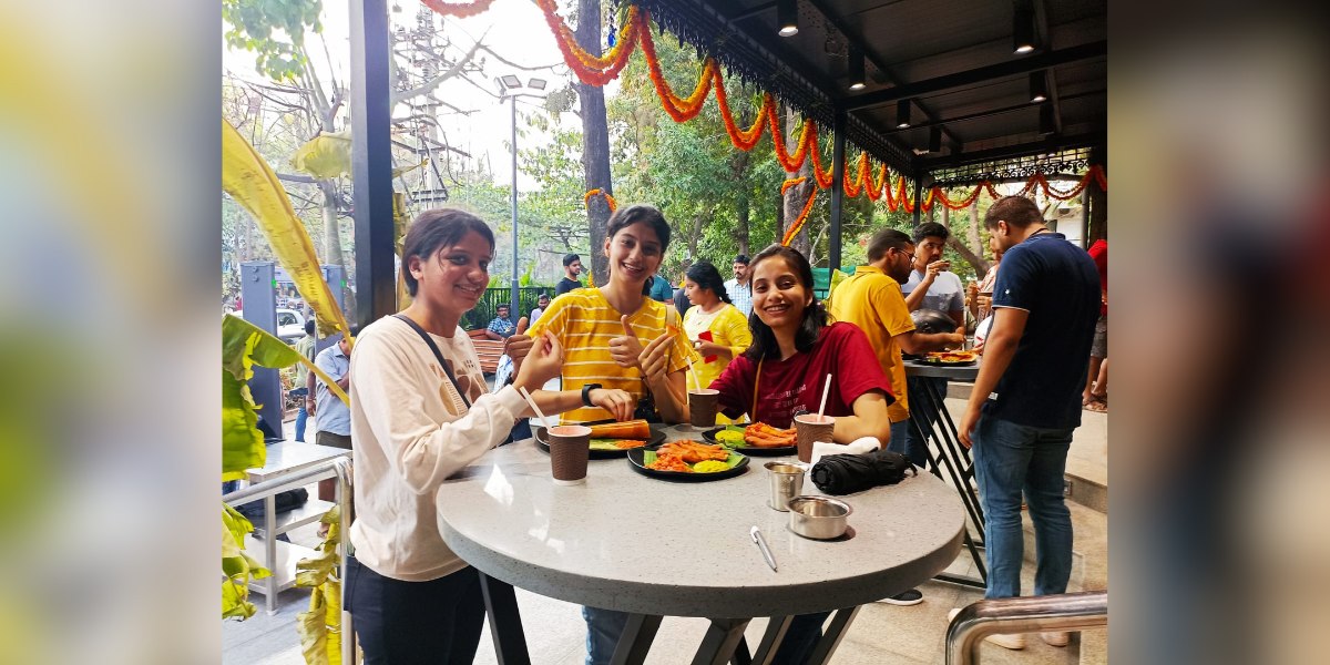 Ankita, Jyotsna, Bhavya (from left) visiting Rameshwaram Cafe for the first time. (South First)
