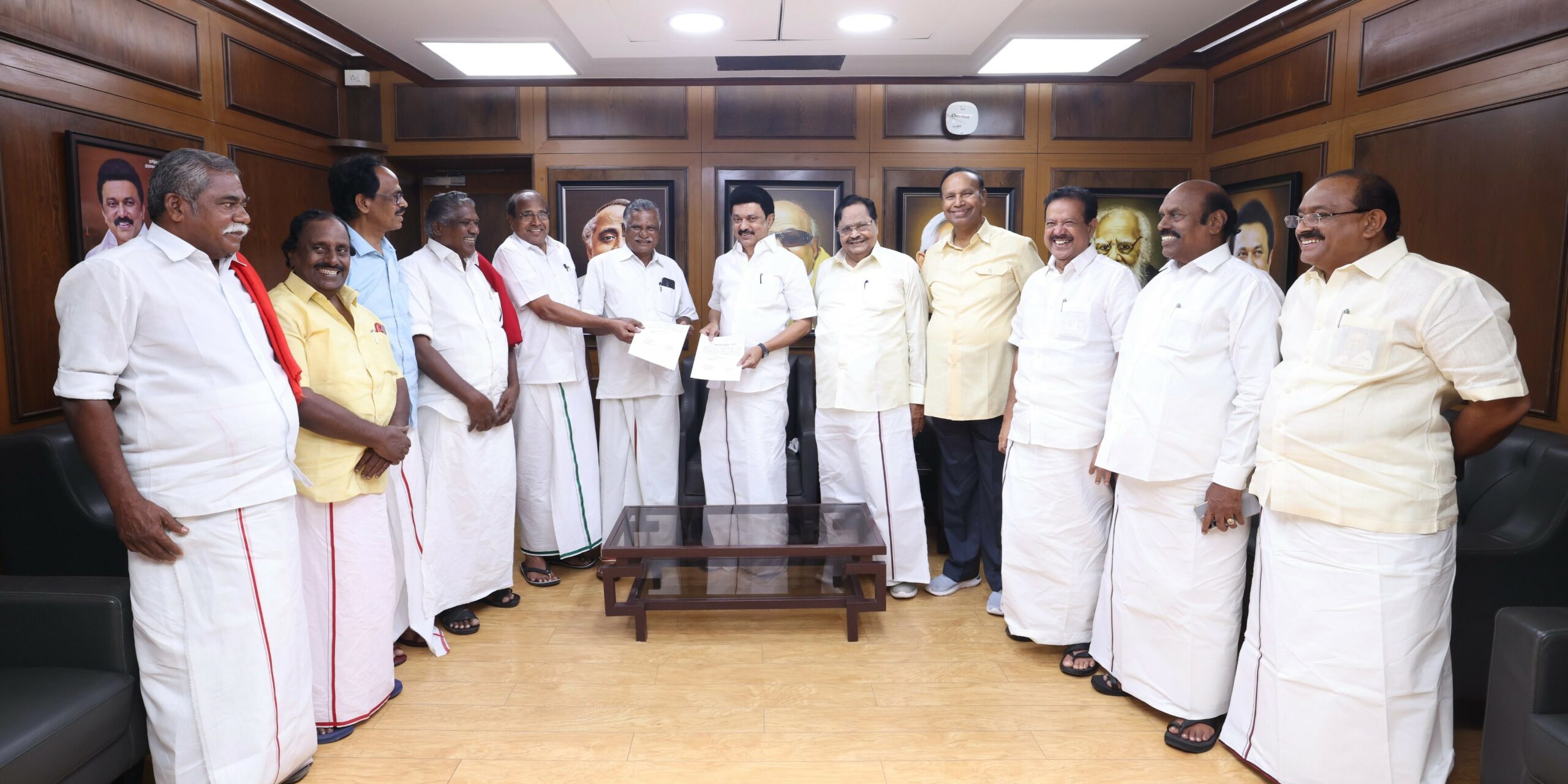DMK president MK Stalin with alliance members. (X)