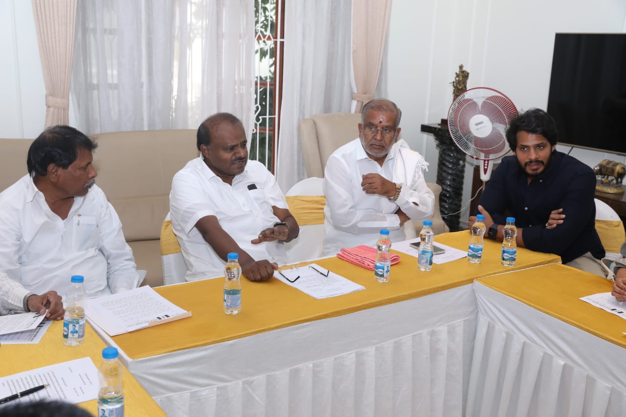 JD(S) state chief and former chief minister HD Kumaraswamy chairing a state core committee meeting in Bengaluru city recently. (Supplied)
