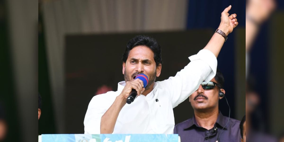 Andhra Pradesh Chief Minister and YSRCP chief YS Jagan Mohan Reddy at a rally in Bapatla on Sunday, 10 March, 2024.