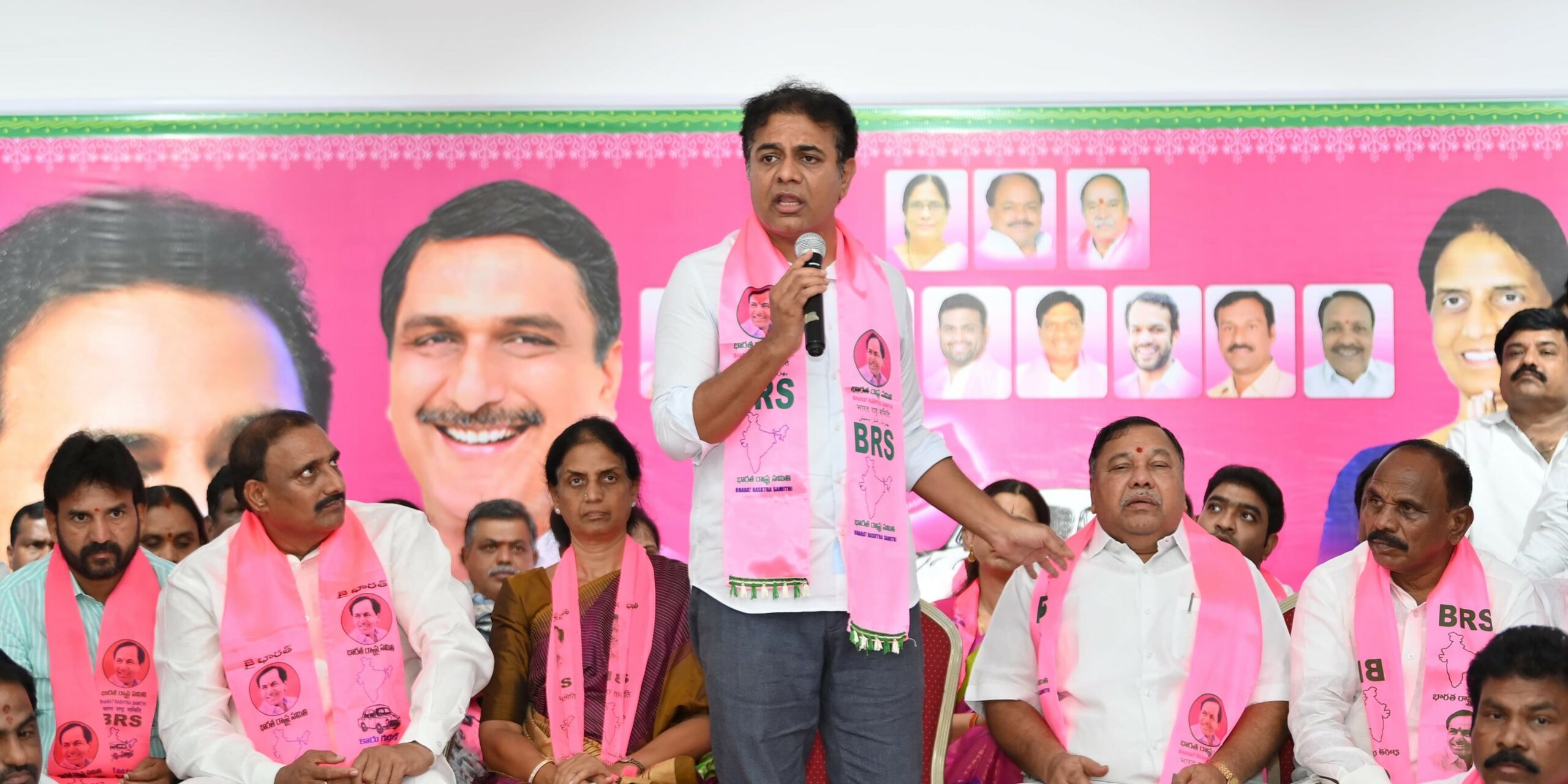 KTR addresses a meeting of BRS workers of the Chevella Lok Sabha constituency.