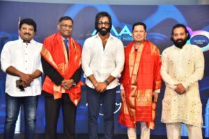 MAA president Vishnu Manchu (centre) and Treasurer Shiva Balaji (extreme right) at the MAA event