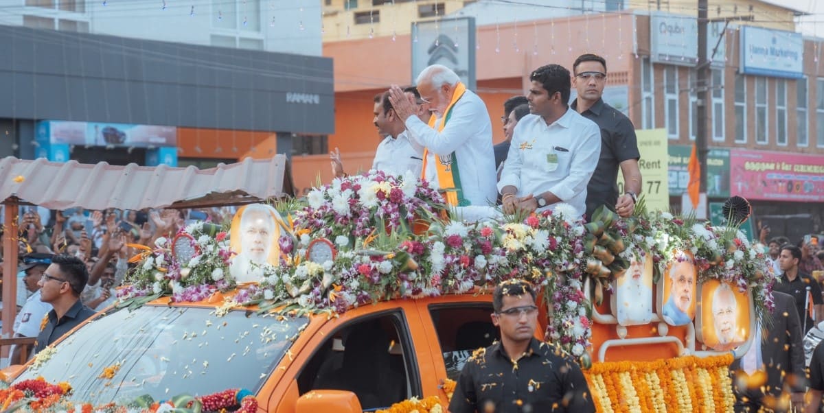 PM Modi at a roadshow in Coimbatore