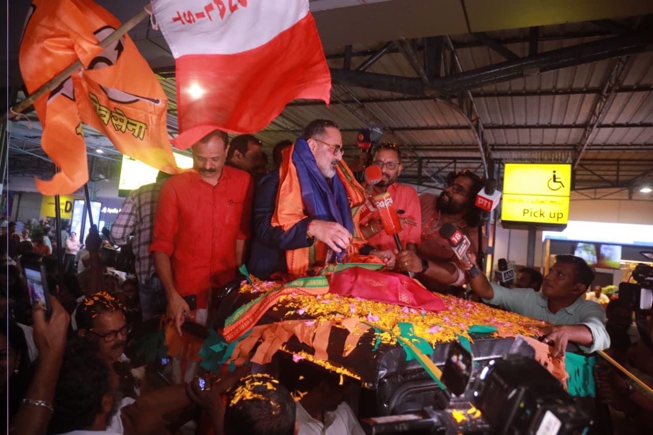 BJP's candidate in Thiruvananthapuram, Rajeev Chandrasekhar, rode an open jeep amid loud cheer from BJP supporters and said he had come to the Kerala capital with the blessings of Prime Minister Narendra Modi. (X)