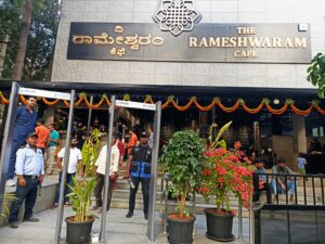 Two Door Frame Metal Detectors (DMFD) at the entrance of Rameshwaram Cafe