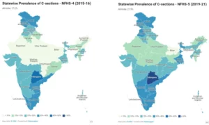 Prevalence of C-Section deliveries across the states of India (NFHS-4 and NFHS-5). (Study)