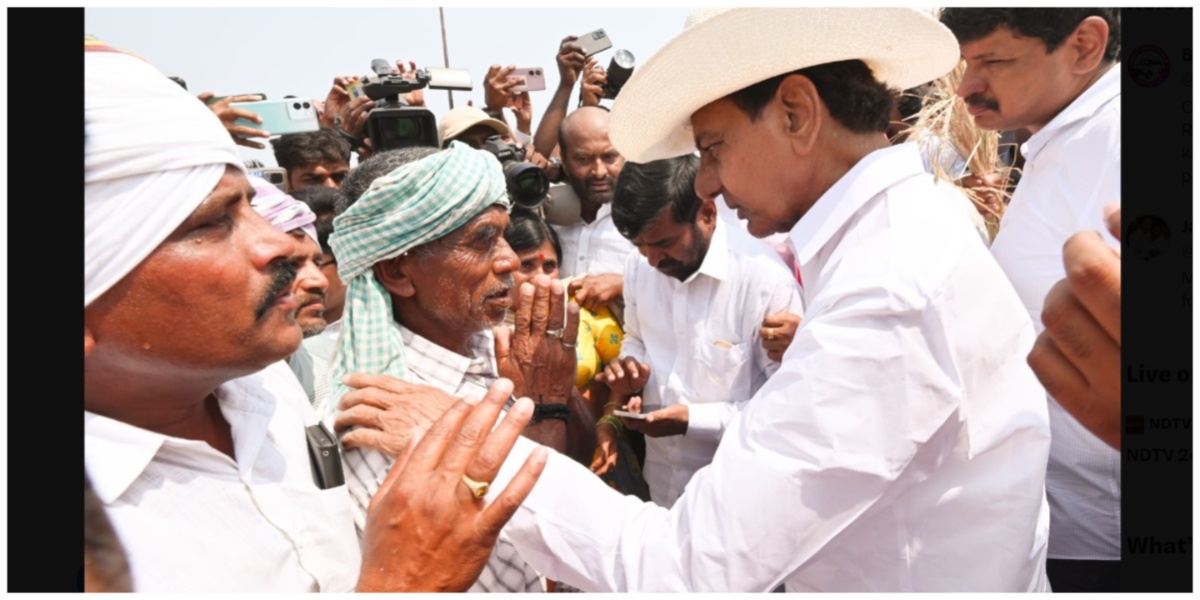 BRS chief KCR interacting with farmers in Telangana (X)