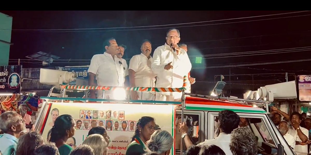 P Chidambaram during an election rally.