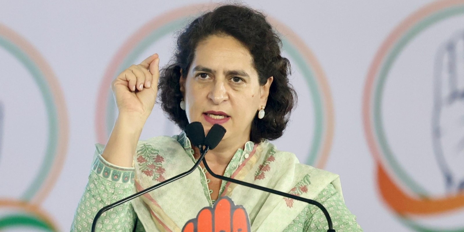 Congess leader Priyanka Gandhi speaks at an election rally in Bengaluru on Tuesday, 23 April, 2024.