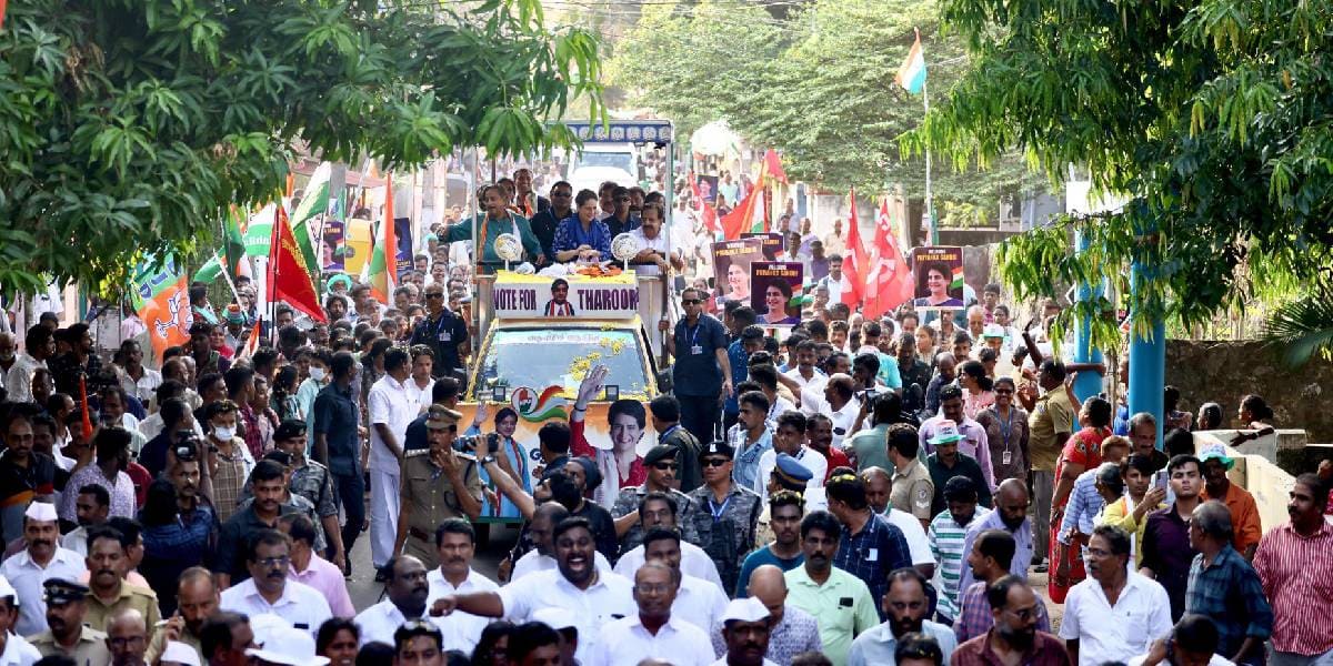 Priyanka Gandhi campaigning for Shashi Tharoor in Thiruvananthapuram. (X)