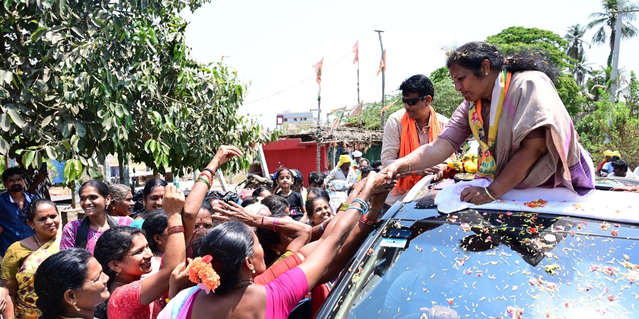 The Andhra BJP chief Purandeswari on her campaign trail in Rajahmundry. (Supplied)