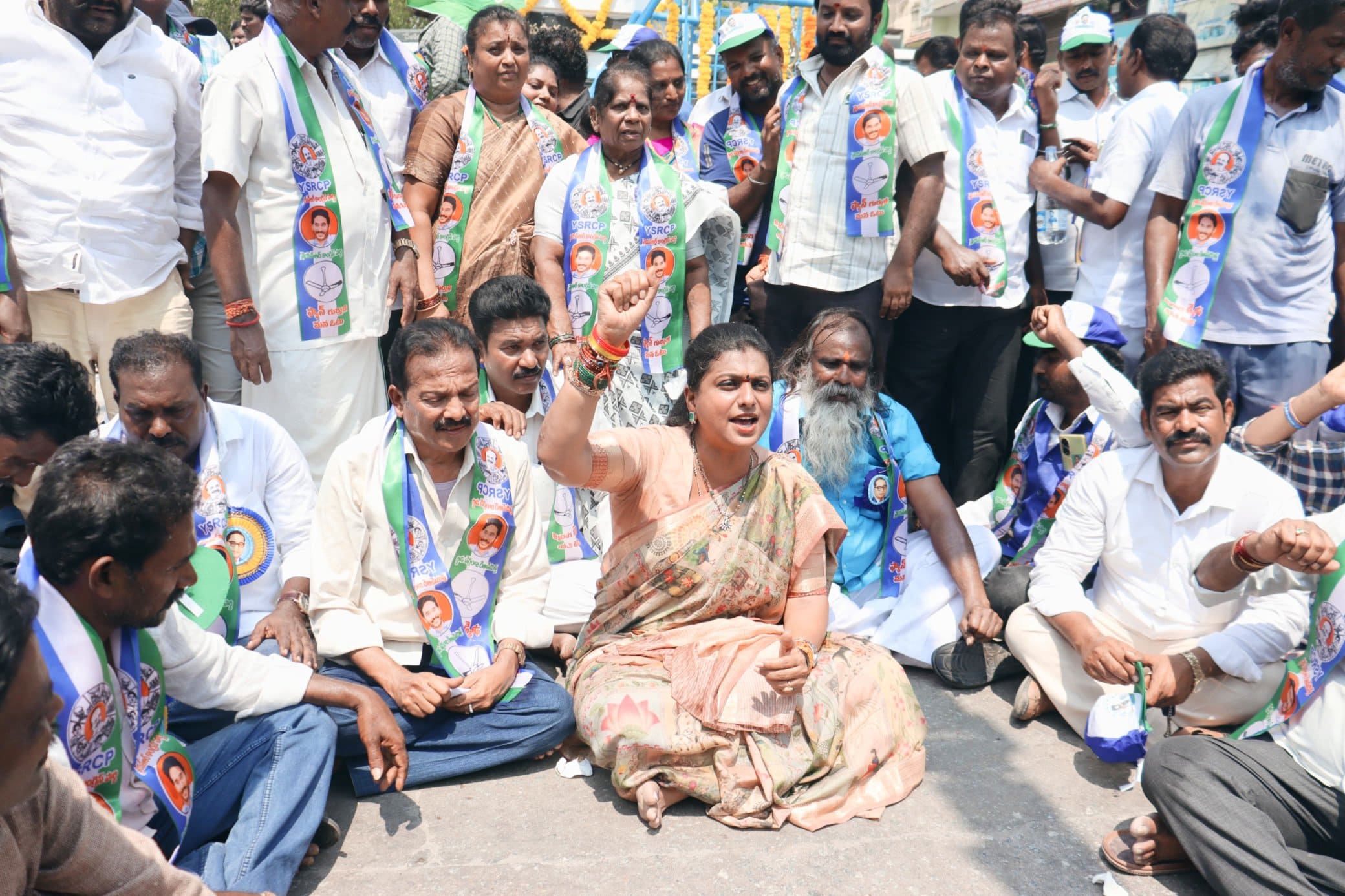 Andhra Pradesh Minister RK Roja staging a protest in Tirupati. (X)