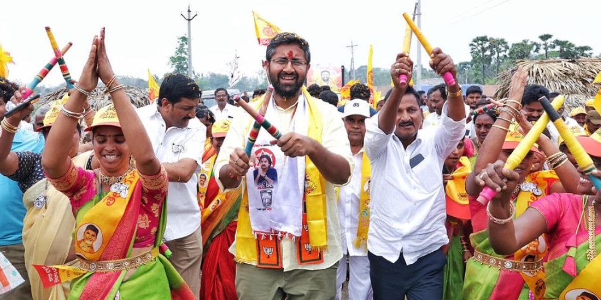 Bharat Mathukumilli, Visakhapatnam MP contestant from the NDA on his campaign trail. (Supplied)