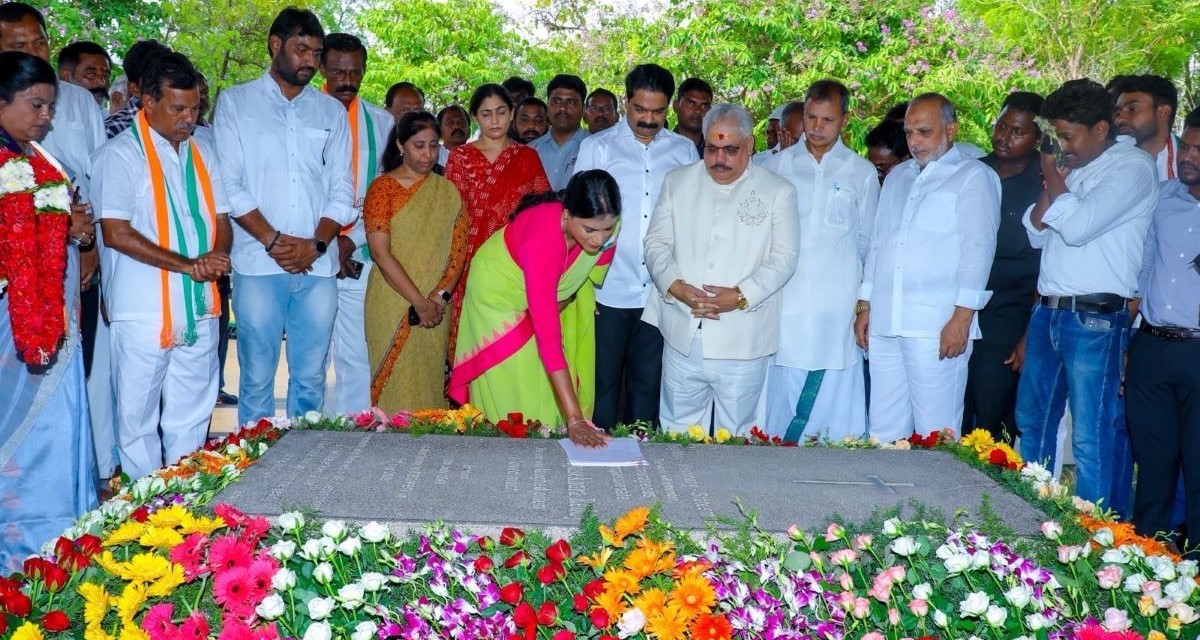 YS Sharmila with her nomination papers at her father Rajasekhar Reddy’s grave