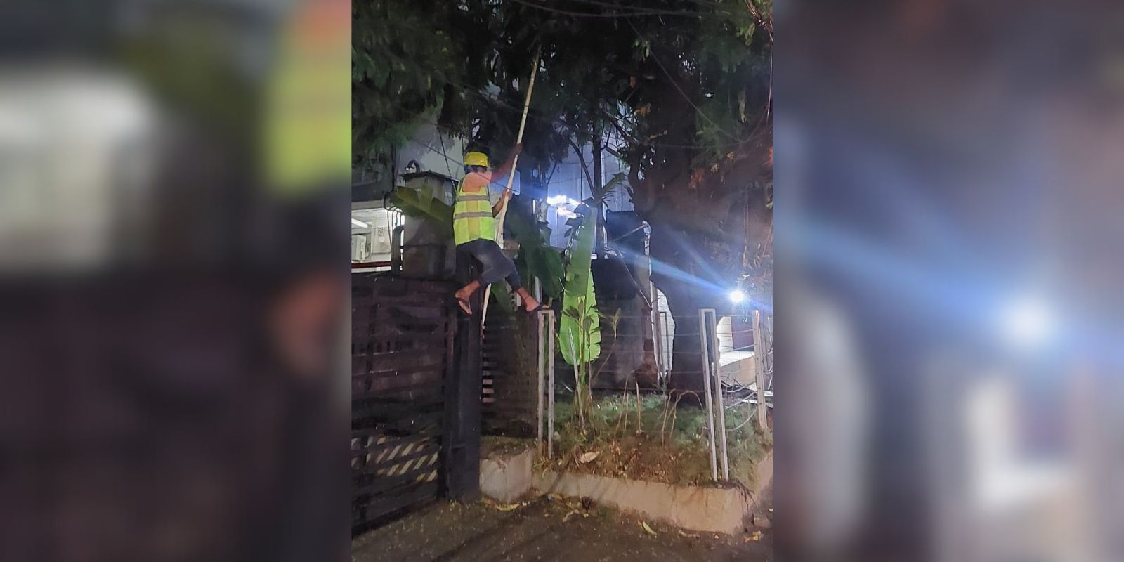 Telangana State Southern Power Distribution Company Limited personnel work to restore electricity after torrential rain in Hyderabad on Tuesday, 7 May, 2024.