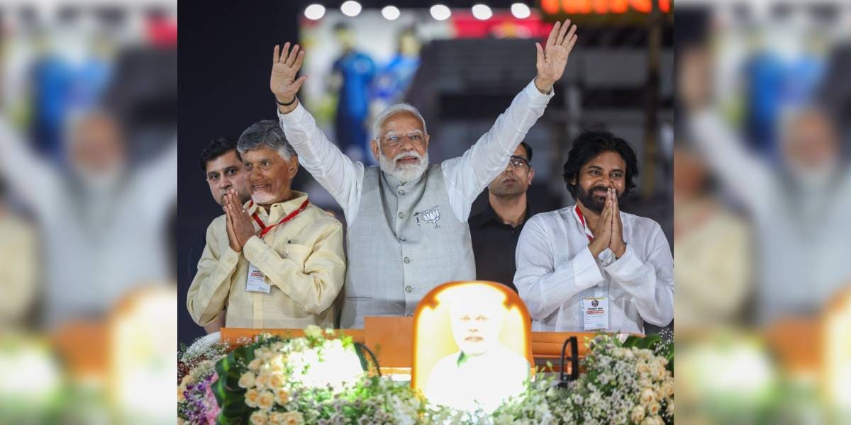 Prime Minister Narendra Modi took out a road show in Vijayawada, and was joined by his alliance partners, N Chandrababu Naidu of the TDP and Pawan Kalyan of the Jana Sena Party. (X)