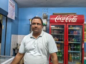 P Chandrashekar, shop owner speaking with South First (Deepika Pasham/ South First)